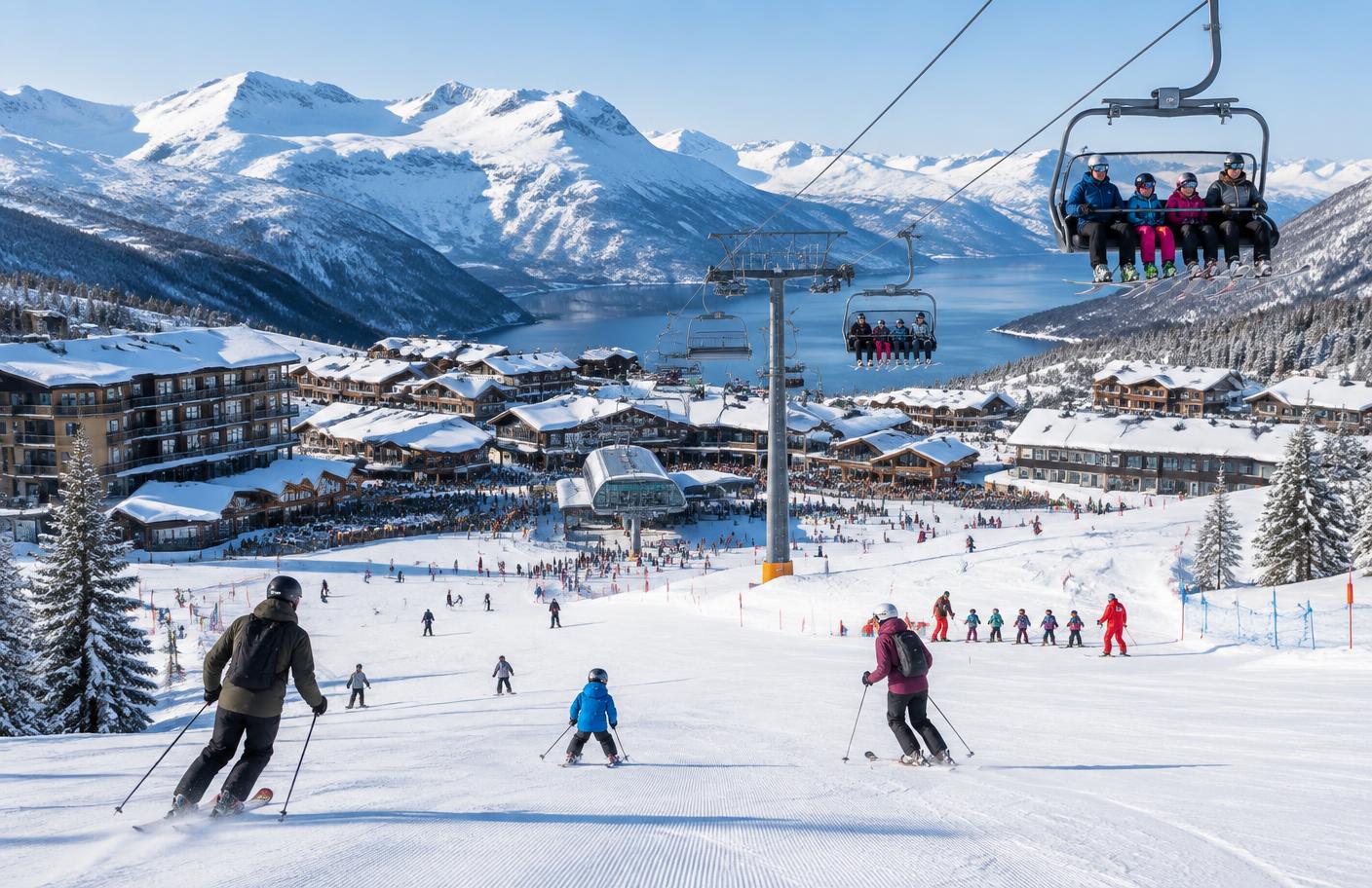 Från en lokal anläggning växte SkiStar till en koncern med stora destinationer i Sverige och Norge. Bilden är AI-genererad och illustrativ.