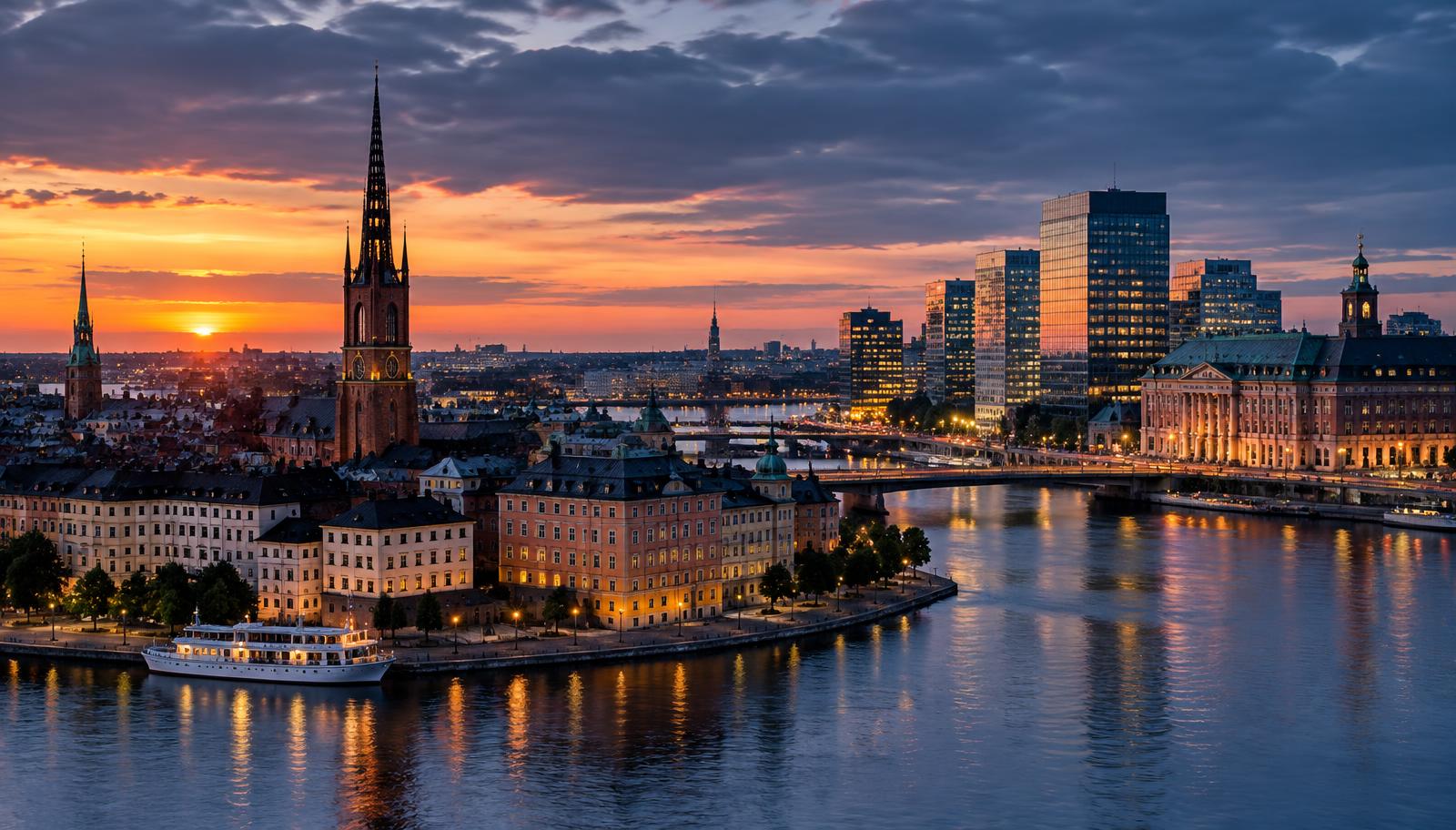 Stockholm i skymning (illustration)