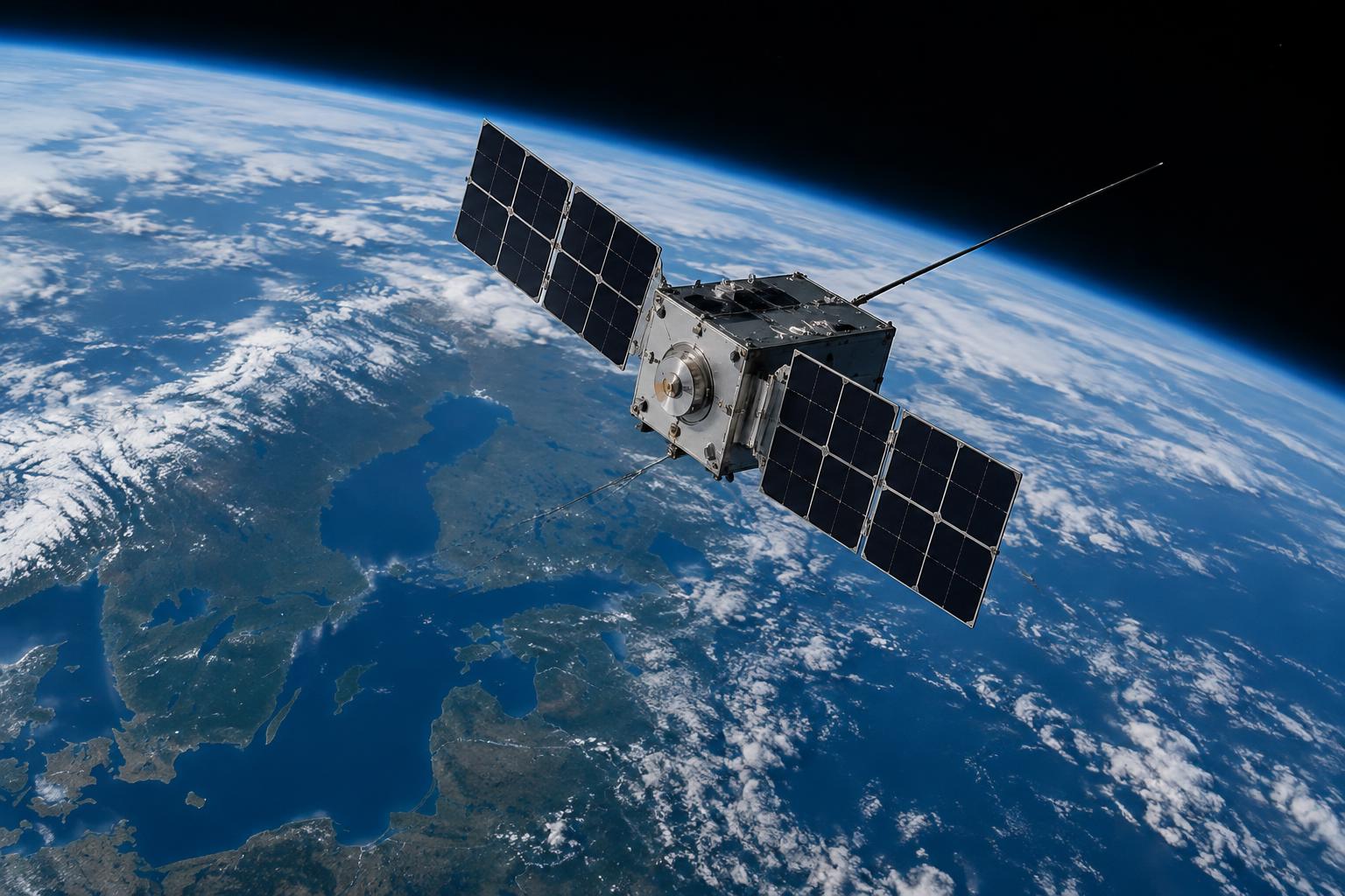 Satellit i omloppsbana ovanför jorden