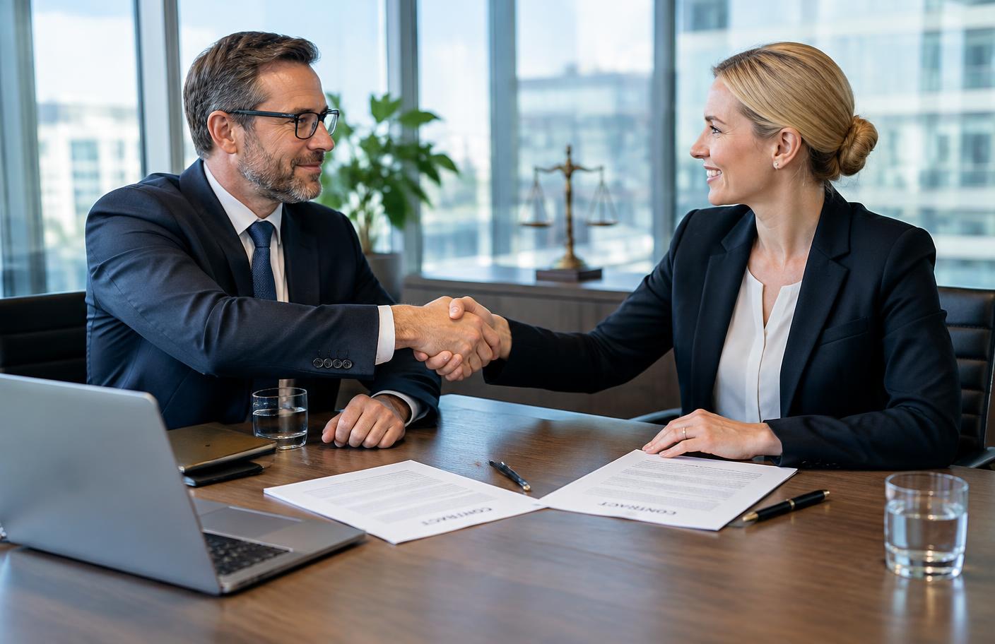 Kontrakt och lunchmöte mellan två affärspartners